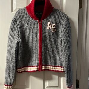 American Eagle School preppy zip up sweater Varsity knit